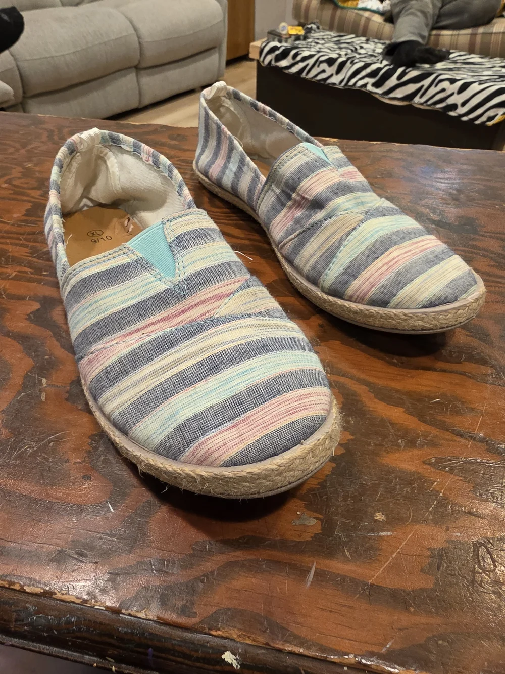 Striped Slip-On Espadrilles in Pastel Blue & Pink